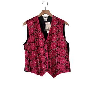 Creazioni Effeci Pink and Black Beaded Embroidered Button Front Vest Large NWT